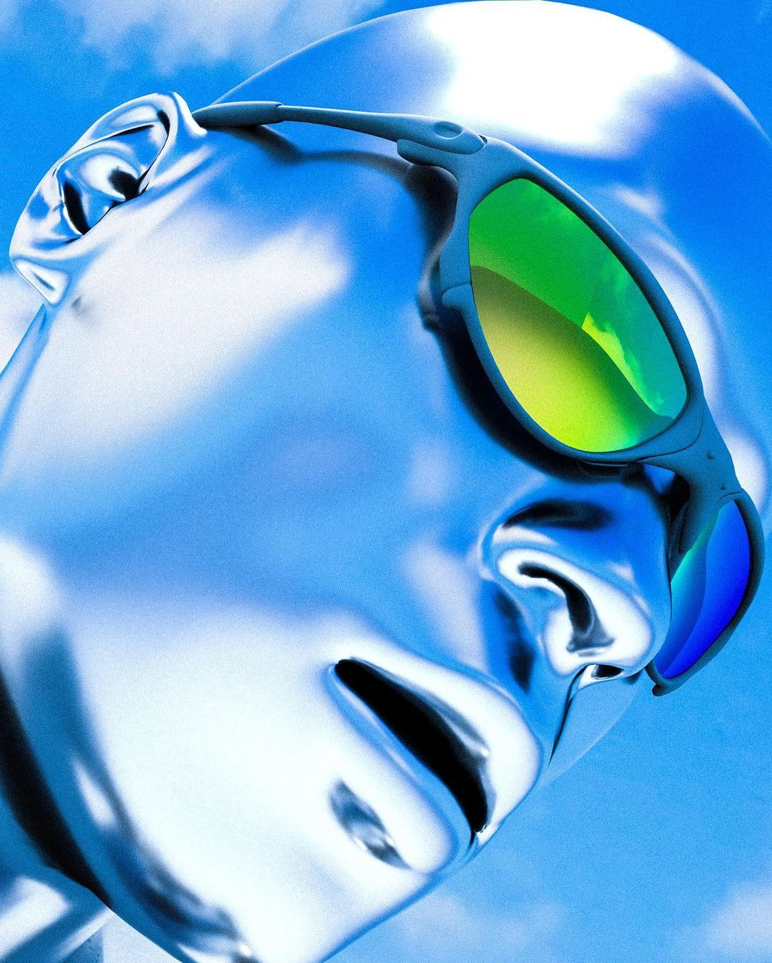 Chrome head, iridescent lens