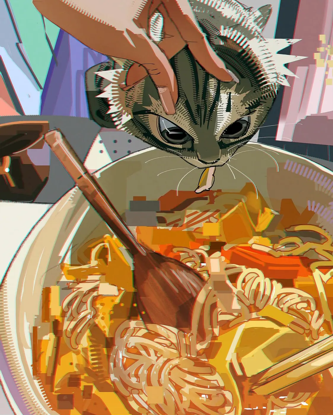 Cat over the ramen
