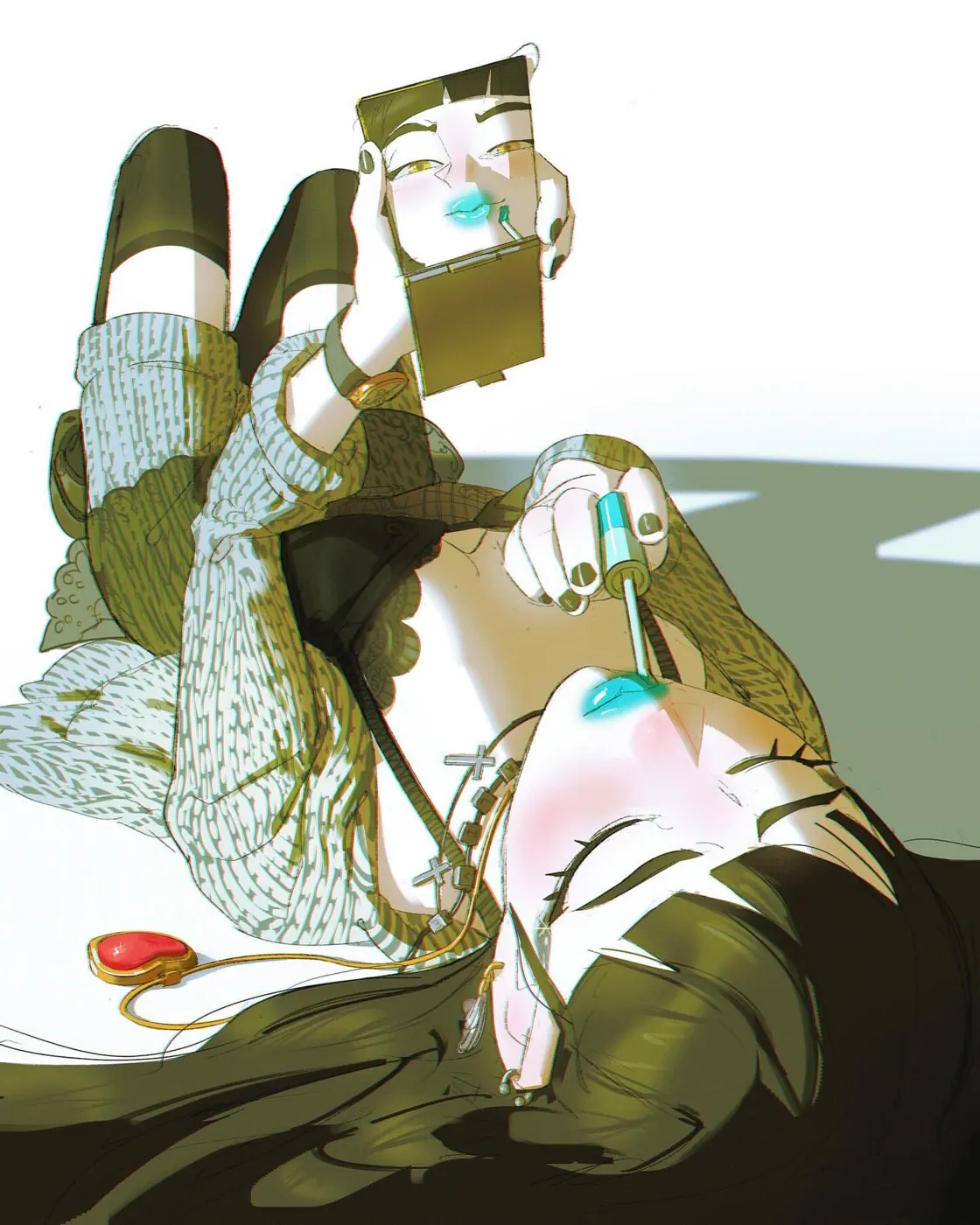 Green and gold, reclining